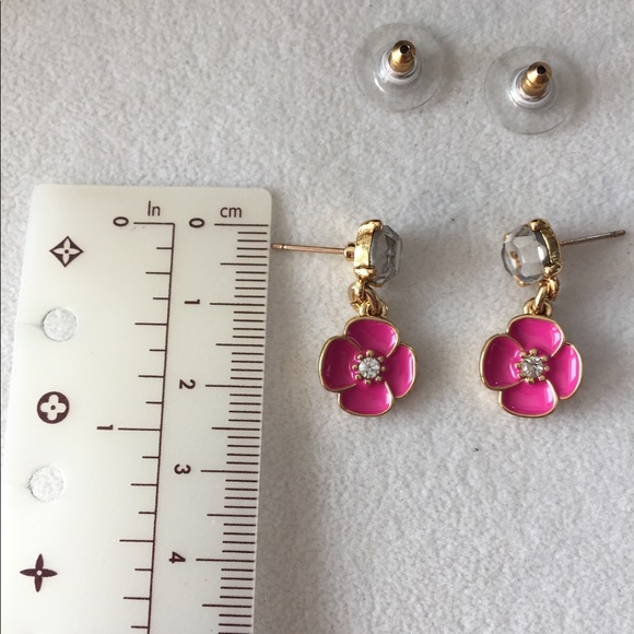 NWT Kate Spade Bougainville Drop Dangle Pierced Earrings- Pink Enamel Crystals. - Picture 6 of 8
